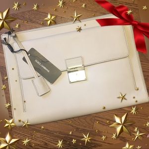 NWT Dolce & Gabbana Beige Leather Briefcase